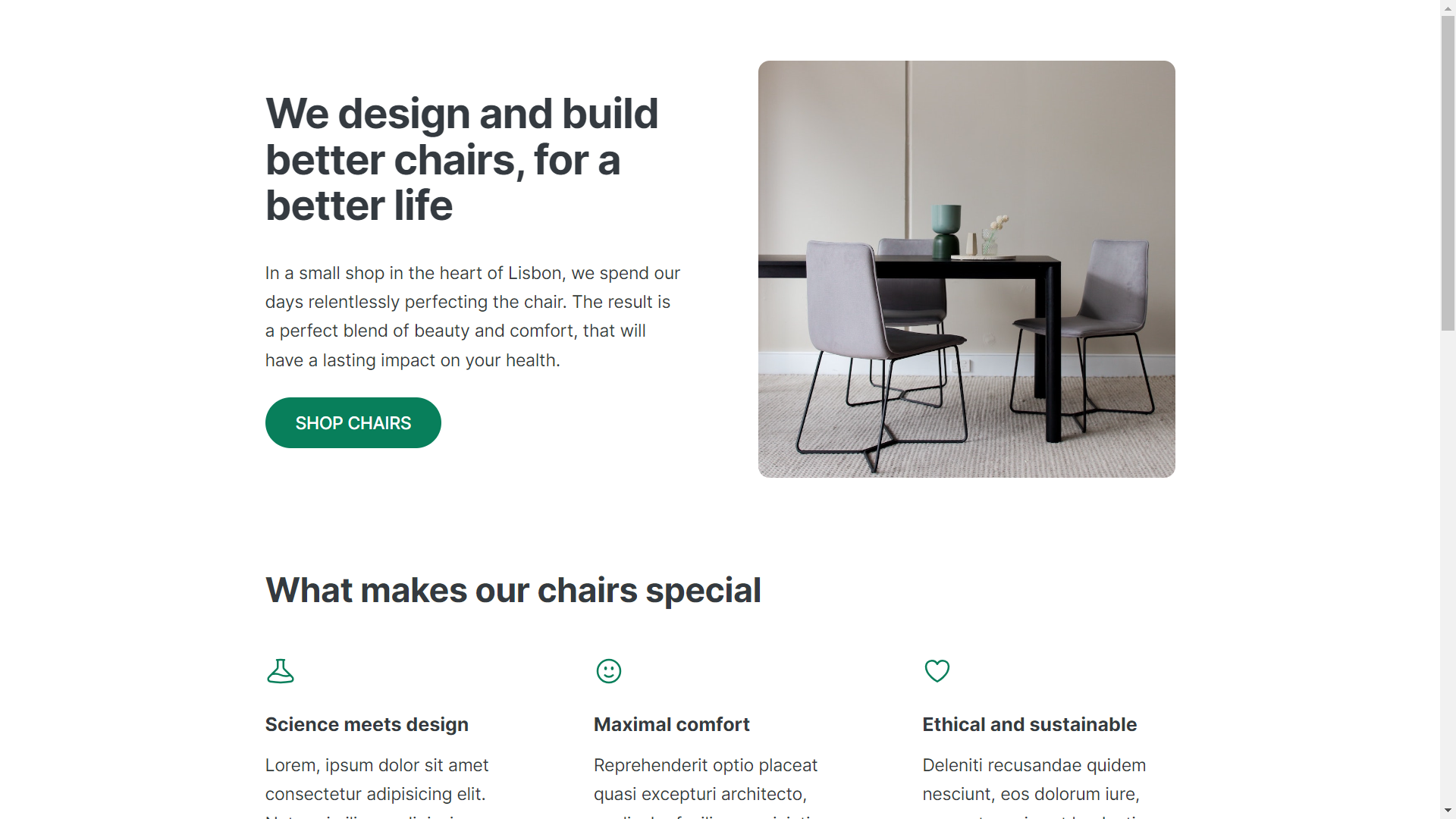 Image of chair shop website